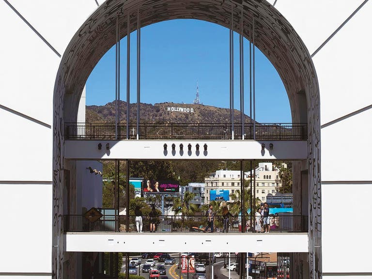 Ovation Hollywood arch with views of the Hollywood Sign